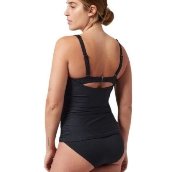 Athleta Square Neck Bra Cup Swim Tankini Black UPF 50+ Beach Vacation 32 B/C - Picture 3 of 13